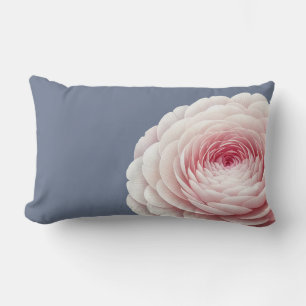 Cojín Lumbar Almohadón de Terciopelo Floral Rosa Azul Pizarra R