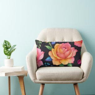 Cojín Lumbar Almohadón de Tirar con Estampado Floral de Rosa