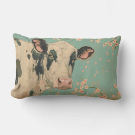 Cojín Lumbar Almohadón pastel de vaca y flores de cerezo