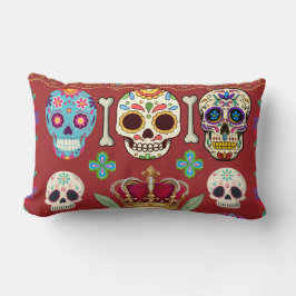 Cojín Lumbar Almohadón Rojo - Gótico - calavera y huesos