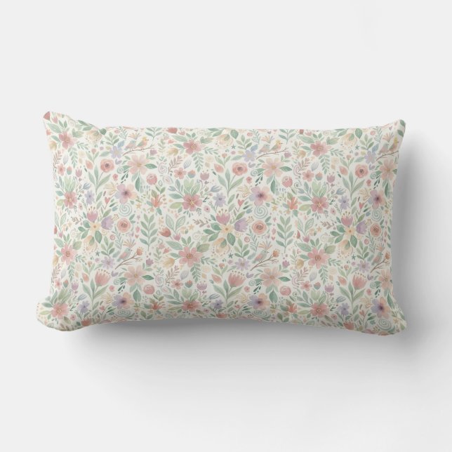 Cojín Lumbar Almohadones y Puf de Flores Pastel (Anverso)