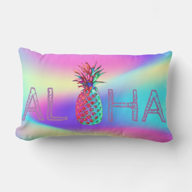 Cojín Lumbar Aloha Hawaiano Piña Ombre Holográfica (Anverso)