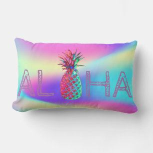Cojín Lumbar Aloha Piña Hawaiana Ómbre Holográfica