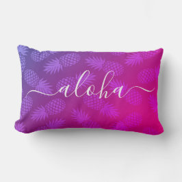 Cojín Lumbar Aloha Script Hot Pink Pineapple Pattern Hawaii