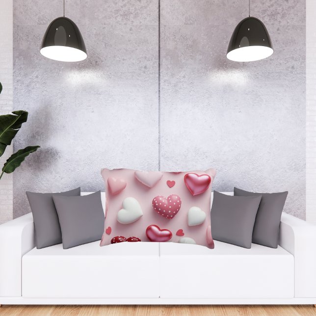 Cojín Lumbar Aluminio de acento de corazones de polka (Polka Dot Hearts Accent Pillow,' a delightful accent for any love-inspired decor.)