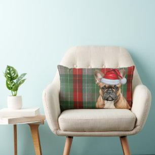 Cojín Lumbar Amante de los Perros Navidad Bulldog Francés Plaid