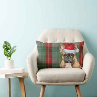 Cojín Lumbar Amante de los Perros Navidad Bulldog Francés Plaid