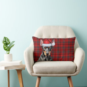 Cojín Lumbar Amante de los Perros Navidad Doberman Plaid Rojo F