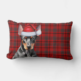 Cojín Lumbar Amante de los Perros Navidad Doberman Plaid Rojo F