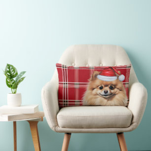 Cojín Lumbar Amante de Perros Navidad Pomerania Plaid Festivo