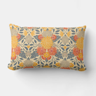 Cojín Lumbar Amarillo cálido, Naranja y floral azul