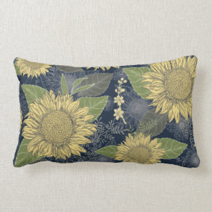 Cojín Lumbar Amarillo de la marina floral de girasol azul almoh