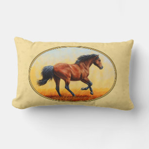 Cojín Lumbar Amarillo del caballo de la bahía en marcha