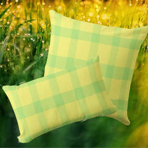 Cojín Lumbar Amarillo Limón Verde Lima Cuadros Rústicos