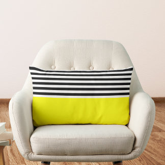 Cojín Lumbar Amarillo neón con rayas negras y blancas