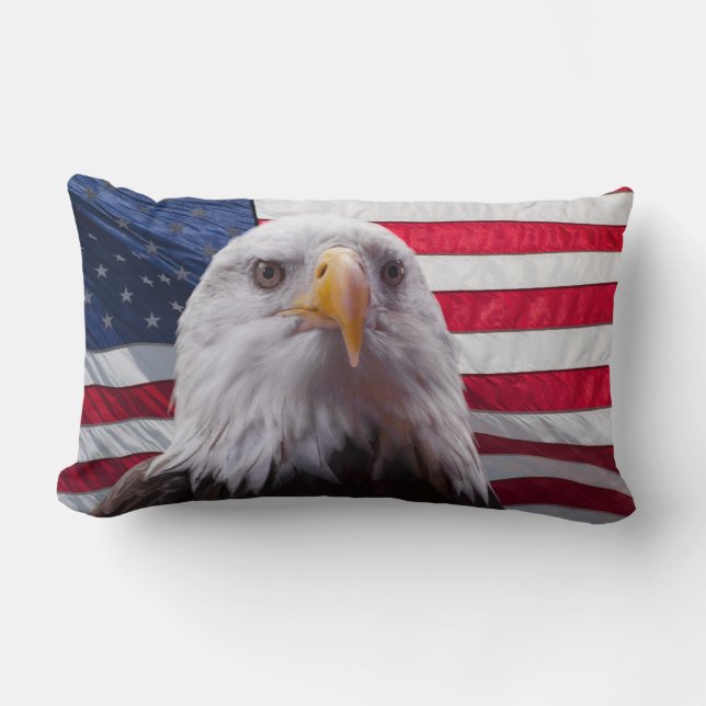 Cojín Lumbar American Eagle y bandera (Anverso)