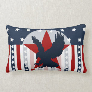 Cojín Lumbar Americano patriótico de Eagle calvo de las barras