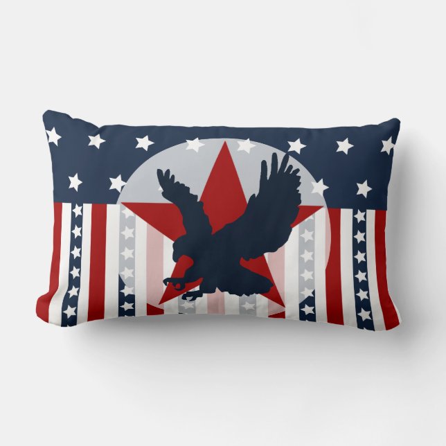 Cojín Lumbar Americano patriótico de Eagle calvo de las barras (Anverso)