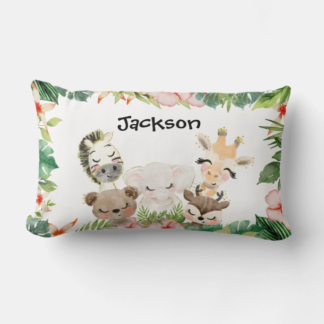 Cojín Lumbar Amigos de Safari Gold | Vegetación floral acuática (Anverso)