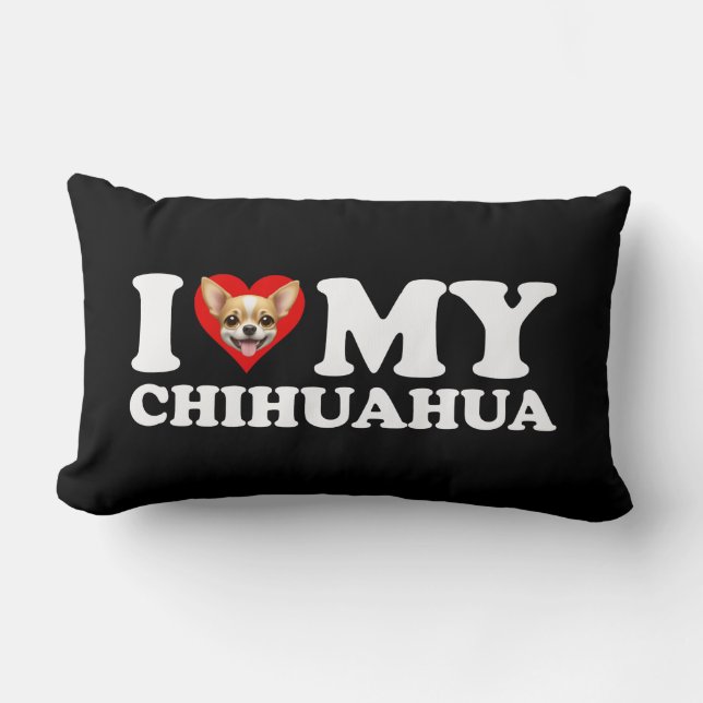 Cojín Lumbar Amo (el corazón) mi Chihuahua (Anverso)