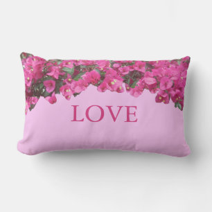 Cojín Lumbar Amor Elegante Flores Tropicales sobre Rosa