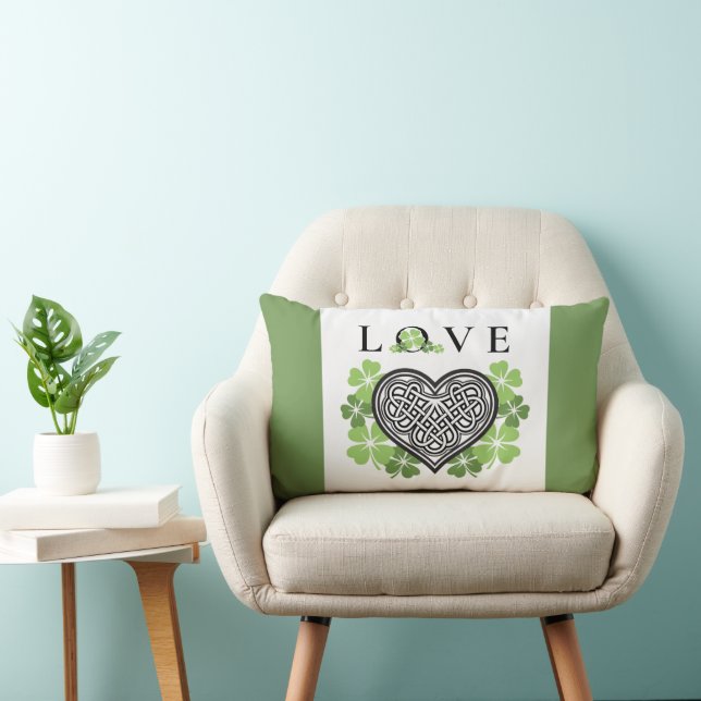 Cojín Lumbar Amor irlandés Shamrock & Celtic Knot Heart (Silla)