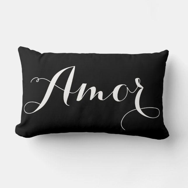 Cojín Lumbar Amor Pillow de caligrafía negra y blanca (Anverso)