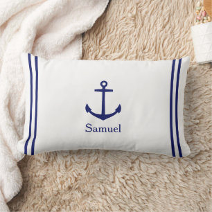 Cojín Lumbar Ancla azul de la marina en blanco personalizado