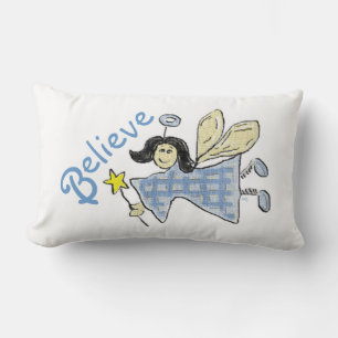Cojín Lumbar Ángel en Blue Check Believe Graphics