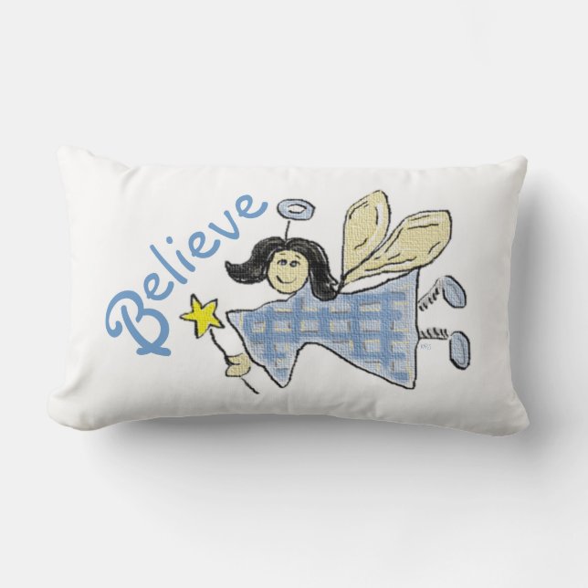 Cojín Lumbar Ángel en Blue Check Believe Graphics (Anverso)