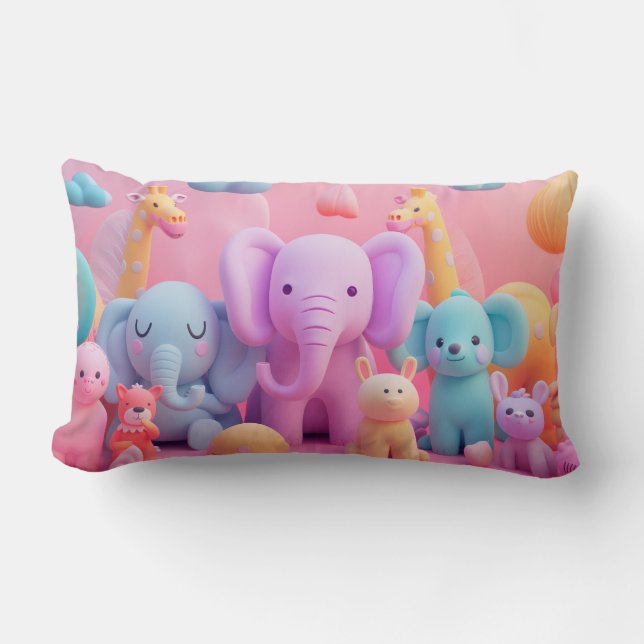 Cojín Lumbar Animales blandos en tonos pastel (Anverso)