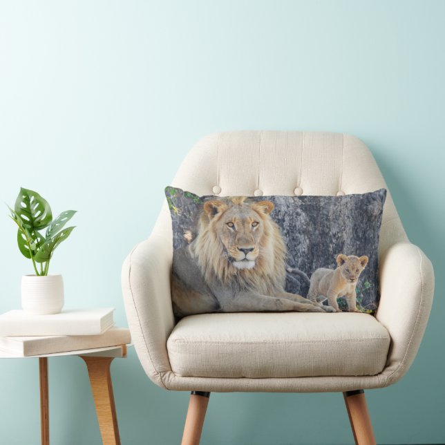 Cojín Lumbar Animales de bebé más afectados | Papá León y Cub (Silla)