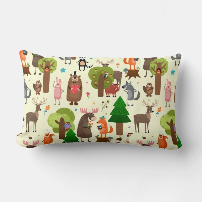 Cojín Lumbar Animales de bosque adorables (Anverso)