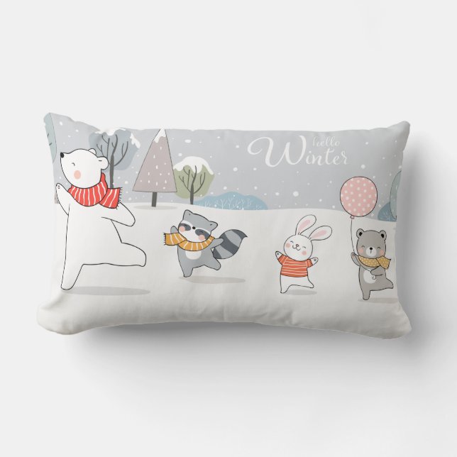 Cojín Lumbar Animales de bosque adorables (Anverso)