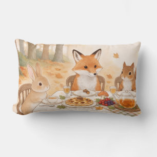 Cojín Lumbar Animales del bosque otoñal retro reunidos