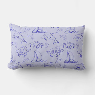 Cojín Lumbar Animales marinos y patrón de dibujo de una línea