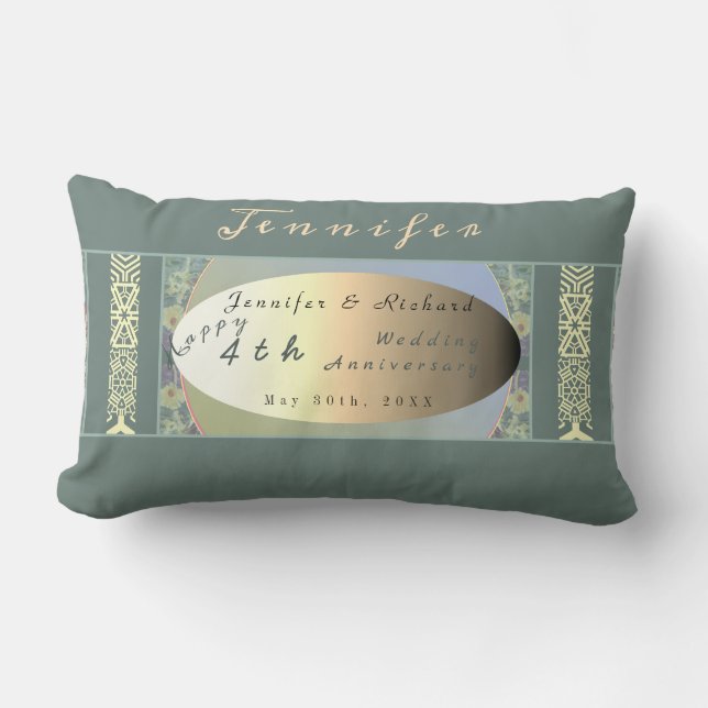 Cojín Lumbar Aniversario del Boda personalizado Flor Silvestre  (Anverso)