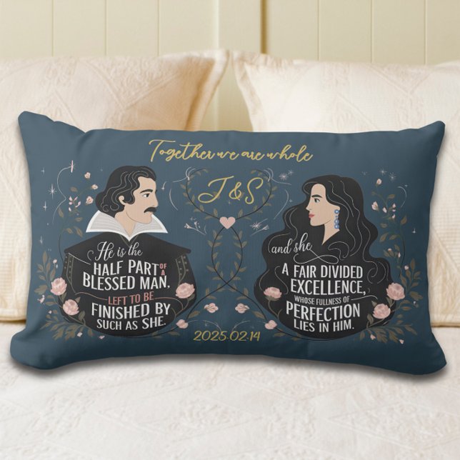 Cojín Lumbar Aniversario Elegante Monograma Cita de Cuento de H (Subido por el creador)