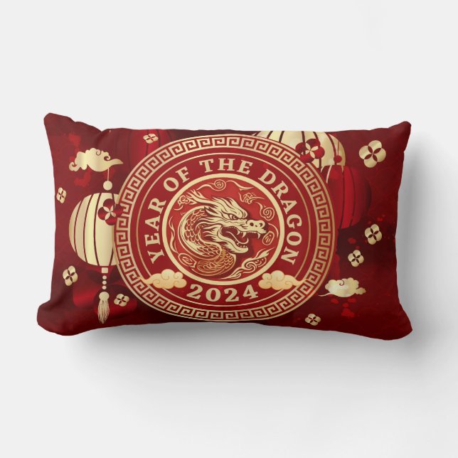 Cojín Lumbar Año del Dragón 2024 | Rótulo zodiaco chino (Anverso)