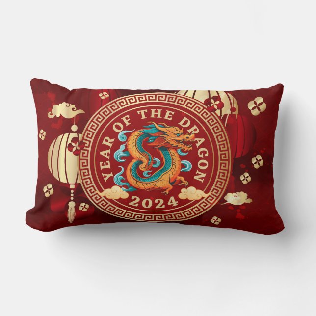 Cojín Lumbar Año del Dragón 2024 | Rótulo zodiaco chino (Anverso)