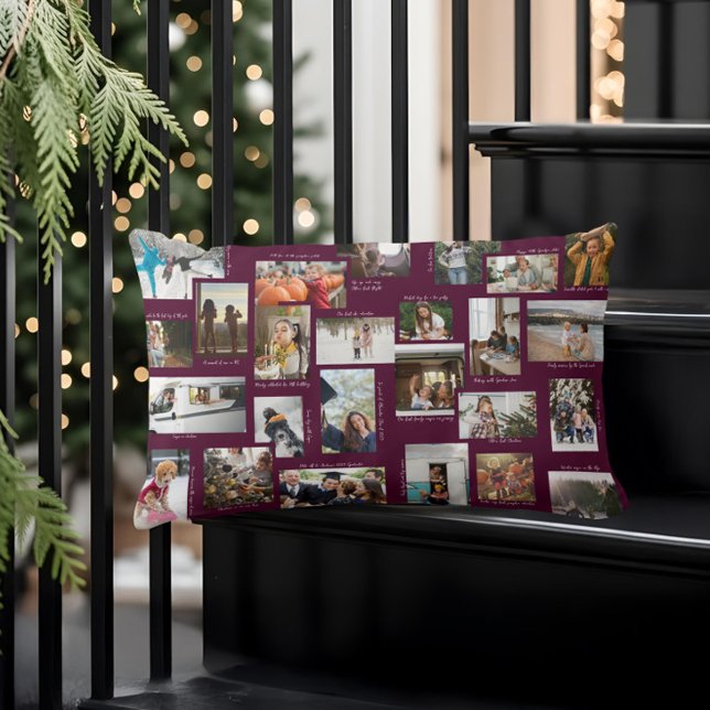 Cojín Lumbar Año en momentos 25 Collage de fotos familiar y sub (Year in Moments 25 Family Photo Collage & Captions Lumbar Pillow)