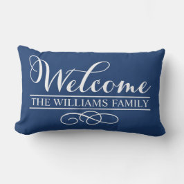 Cojín Lumbar Apellido Personalizado azul de la marina de bienve