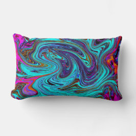 Cojín Lumbar Aqua Blue and Black Groovy Resumen de arte retro