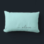 Cojín Lumbar Aqua Blue Verde azulada Girly Script Monograma Nom<br><div class="desc">El Monograma Verde azulado Azul Aqua Agrega Tu Propio Nombre Lumbar Pillow. Esto hace que el dulce perfecto cumpleaños 16,  boda,  ducha de novia,  aniversario,  ducha de bebé o fiesta de soltera sea regalo para alguien que ama el lujo glam y los estilos de moda.</div>