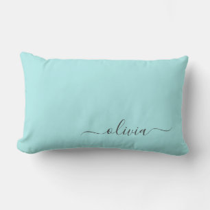 Cojín Lumbar Aqua Blue Verde azulada Girly Script Monograma Nom