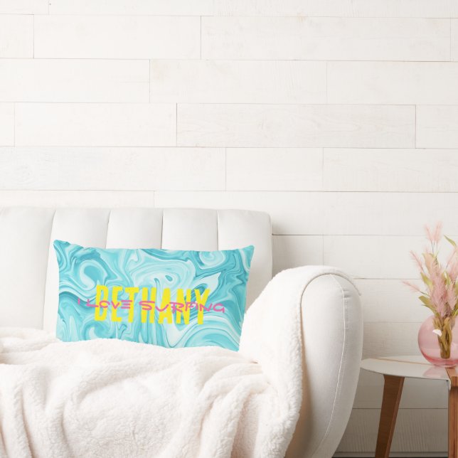 Cojín Lumbar Aqua I LOVE SURFING NAME Water Ocean Beach Fun (Sofá)