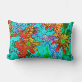 Cojín Lumbar Aqua Tropical con flores amarillas y Naranjas