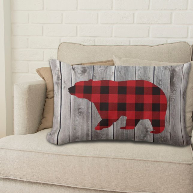 Cojín Lumbar arándano rústico de madera granero de madera dorad (rustic woodland barn wood red buffalo plaid bear lumbar pillow)