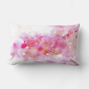 Cojín Lumbar Árbol de cerezo japonés con flores rosadas pastel