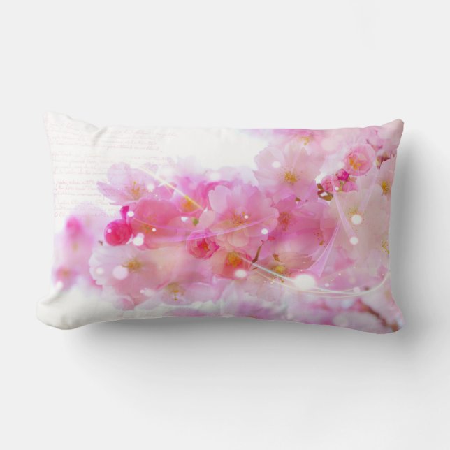 Cojín Lumbar Árbol de cerezo japonés con flores rosadas pastel (Anverso)